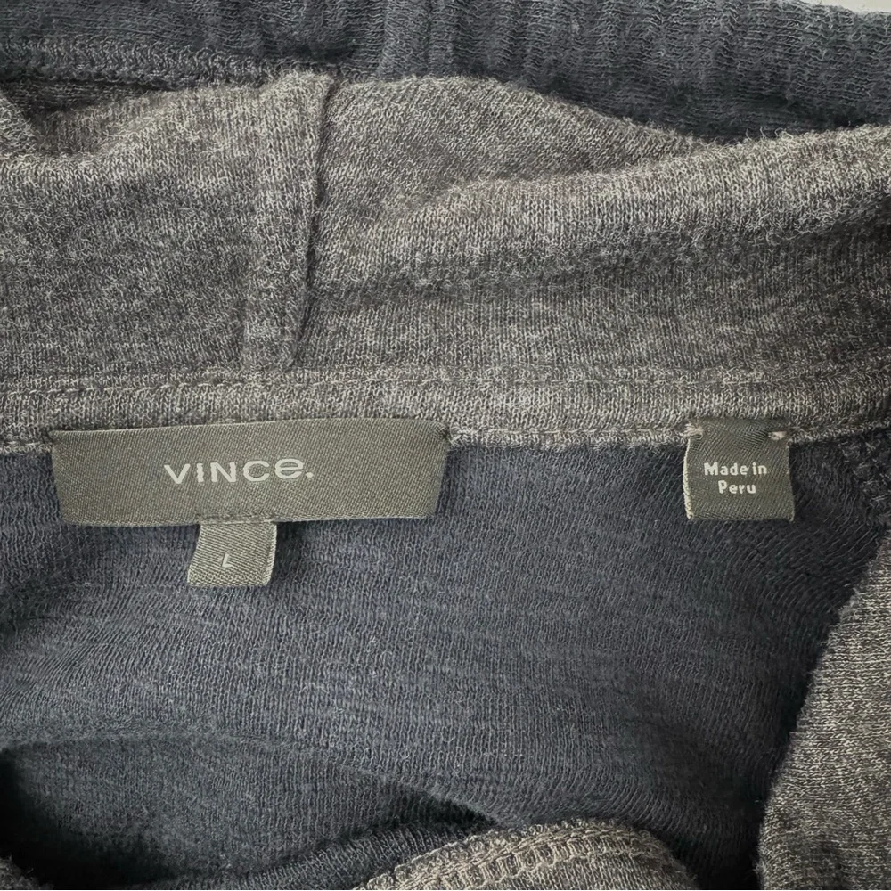 Vince Pullover Hoodie Mens Large Gray Navy Blue Double Knit Long Sleeve Pocket - Picture 3 of 15